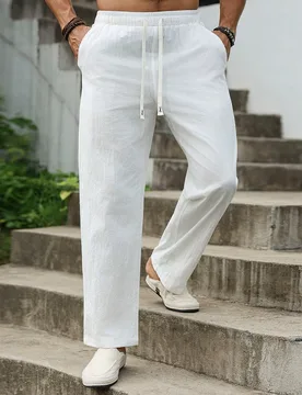 Pantalones casuales de 100% algodón para hombre, con ajuste holgado y sin arrugas, para otoño y días festivos - Shein - FashionsVida