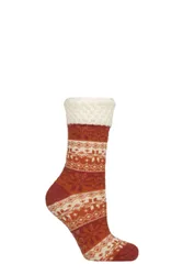 Women's 1 Pair Feather-Lined Fairisle Home Socks Wild Poppy 4-8 - Red - Size: Small