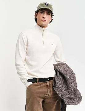 Maglione Con Mezza Zip Superfine Lambswool Cream S