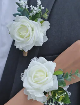 Pieza/2 piezas/6 piezas Corsage y pulsera floral artificial de lujo con rosa & hortensia, adecuado para novio, novia, damas de honor, bodas - Shein - FashionsVida
