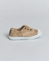 Slip-on color sabbia senza lacci in canvas di cotone effetto stone washed