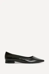 Focus Black Faux Leather Pointed Toe Ballet Flats - Black - Size: 5-Standard Fit