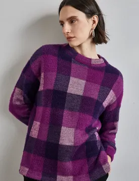 Kariertes Turtleneck Shirt female Rosa