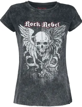 Rock T-Shirt - T-Shirt mit auffälligem Skull Print - S bis 3XL - für Damen - Größe 3XL - grau - Frauen - female - Rock Rebel by EMP - FashionsVida