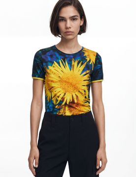 T-shirt tournesols, Coton, Bleu, XS
