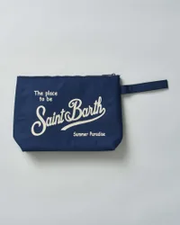Pochette Maxi Aline blu in nylon con scritta logo in contrasto