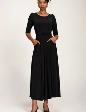 Women's 3/4 Sleeve Plain Jersey Maxi Dress in Black Size: 20 - Black - Size: 20 - Jolie Moi - FashionsVida