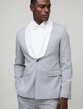 Herren Slim Fit Blazer mit Kontrastkragen Grey Größe 38