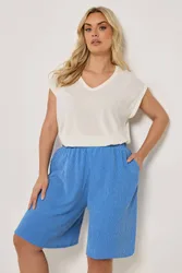 Pull On Textured Shorts - Blue - Size: 18