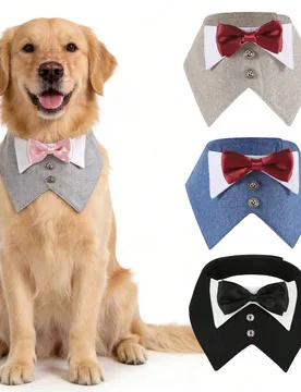 Traje de esmoquin formal para perro con pañuelo, disfraz de boda y cumpleaños con corbatín para mascotas, collar de esmoquin para mascotas extra pe - Shein - FashionsVida