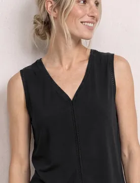 Top mit V-Neck und Crochet-Tape female Schwarz - Street One - FashionsVida