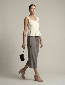 Pantaloni culotte con tasche - caffè