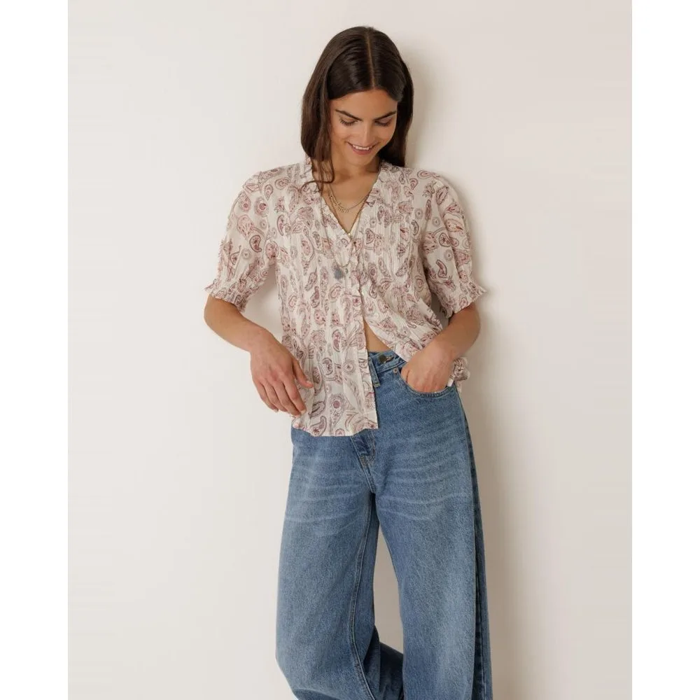 Indi & Cold - Camisa de mujer escote pico manga corta - Indi & Cold - FashionsVida