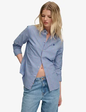Superdry Damen Oxford Langarmhemd mit Schmaler Passform Blue - Größe: 36 - 64.99 - FashionsVida