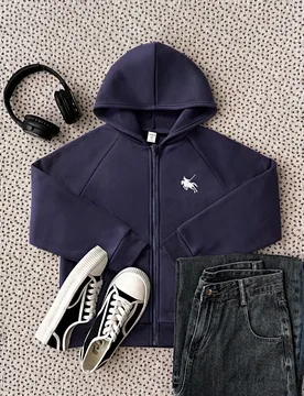 Sudadera con capucha de color azul marino sólido para niña preadolescente, otoño, escuela, invierno, ropa de calle - Shein - FashionsVida