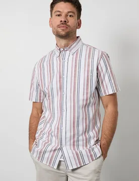 Men's Rust Orange Multi Stripe Short Sleeve Shirt Size: 2XL - Orange - Size: 2XL - Debenhams - FashionsVida