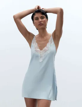 Isabella Satin Floral Chemise Blue female - Bluebella - FashionsVida