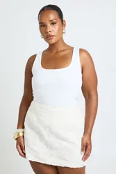 Womens Plus Woven Floral Textured Mini Skirt - White