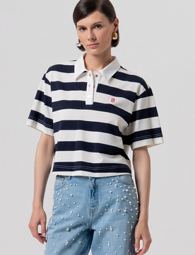 Polo a righe donna cream-darkblue