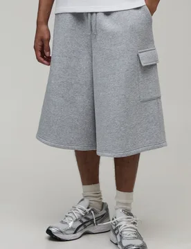 Mens Cargo Pocket Jersey Bermuda Jort - Grey Cotton - Size Medium - boohooMAN - FashionsVida