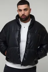Herren Plus Boxy Curved Hem PU Pufferjacke Black Größe 3XL