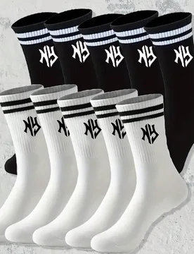 Pares de calcetines deportivos unisex negros & blancos con letras hasta la pantorrilla, minimalistas, casuales, cómodos, de moda, versátiles para us - Shein - FashionsVida