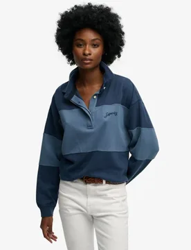 Superdry Damen Heritage Pique Rugby Shirt Navy - Größe: 38 - 64.99 - FashionsVida