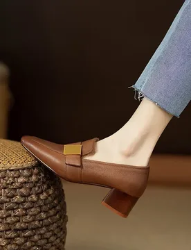 New Leather Women Fashion Pumps Square Toe Thick Heel Mary Jean Shoes Slip on Elegant Temperament Daily Shoes Handmade - Aliexpress - FashionsVida