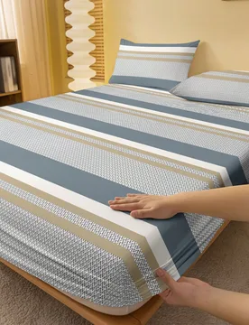 Pieza Sábana ajustable con estampado geométrico de rayas minimalista y moderno, cubrecama estampado para dormitorio, funda de colchón, protector de - Shein - FashionsVida