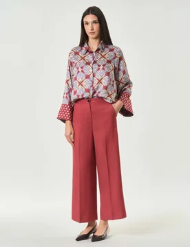 Pantaloni dritti color ruggine in lino e viscosa - Emme Marella - FashionsVida