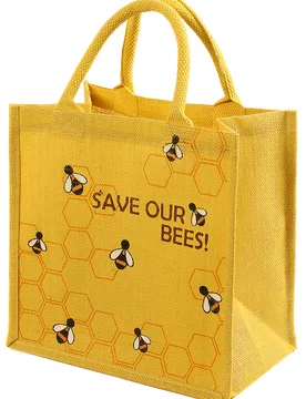 Reusable Jute Shopping Bag - Save Our Bees - Natural Collection Select - FashionsVida