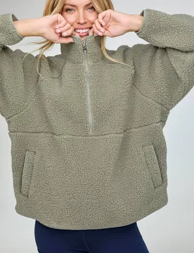 Women's Oversized Half Zip Fleece Top in Green Size: XS - Green - Size: XS - Cotton Traders - FashionsVida