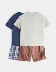 Pack Pure Cotton Boxer Short Pyjama Sets (3-16 Yrs) Grey Mix male