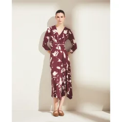 Vestido ITY estampado con cuello pico y manga larga de mujer