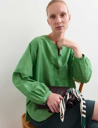 Cotton Silk Blend Collarless Shirt Bright Green female