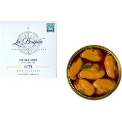 Mejillones fritos en aceite de oliva en escabeche nº 25 4-6 piezas gigantes