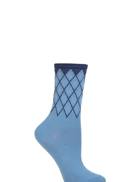 Women's 1 Pair Mayfair Cotton Argyle Topped Socks Light Blue 3.5-7 Ladies - Blue - Size: Small - Burlington - FashionsVida