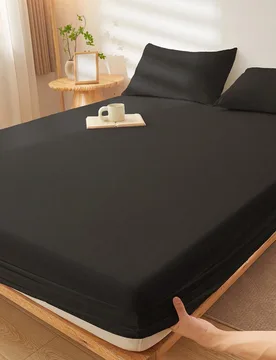Pieza Sábana ajustada de unicolor supersuave, ropa de cama, ropa de cama de verano para dormitorio, funda de colchón negra para cama, vuelta a la es - Shein - FashionsVida