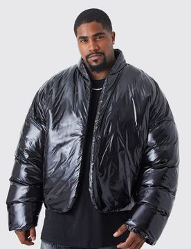 Herren Plus Boxy High Shine Volume Wattierte Puffer Bomberjacke Black Größe 2XL