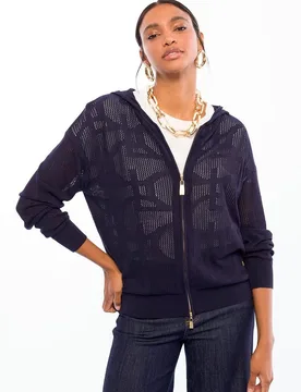 Sudadera con cremallera de mujer calada con capucha - Lola Casademunt - FashionsVida