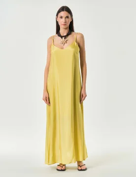 Abito lungo color lime in raso di viscosa - Wu'Side - FashionsVida
