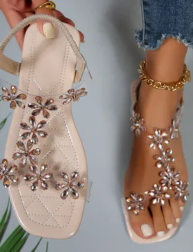Sandalias o pantuflas de tacón plano o alto, con lazo y adornos de strass, elegantes, para mujer, para fiestas bohemias, de noche o para San Valentí - Shein - FashionsVida