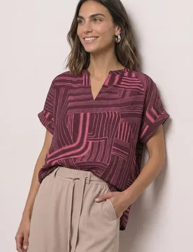 Dropped Shoulder Shirt mit Split Neck female Pink - Street One - FashionsVida