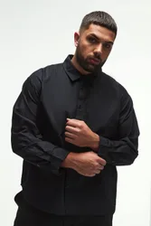 Herren Plus Oversized Fit Oxford Hemd in Schwarz Black Größe 2XL