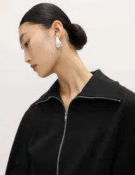 Cotton Rich Waisted Zip Through Sweatshirt Black female