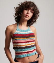 Superdry Damen Häkel-oberteil mit Nackenträger Grün - Größe: 44