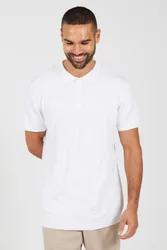Mens White Jacquard Knit Short Sleeve Polo Shirt - Size X-Large