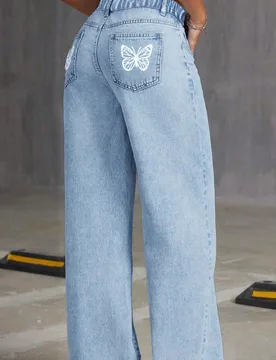 Culotte vaquero holgado con estampado de lazo para niña preadolescente, informal y cómodo - Shein - FashionsVida