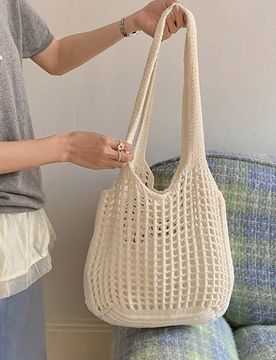Bolsa de compras de ganchillo tejida ligera y calada para mujer, bolso tote de gran capacidad para viajes, bolsa de malla multifuncional para almacena