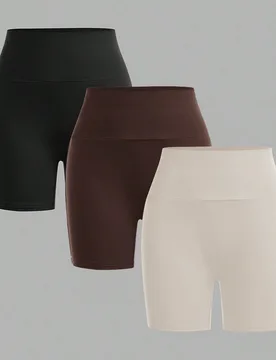 Conjunto de 3 piezas para niñas preadolescentes con pantalones cortos, ajuste delgado, cintura ancha y unicolor, cómodo y casual - Shein - FashionsVida